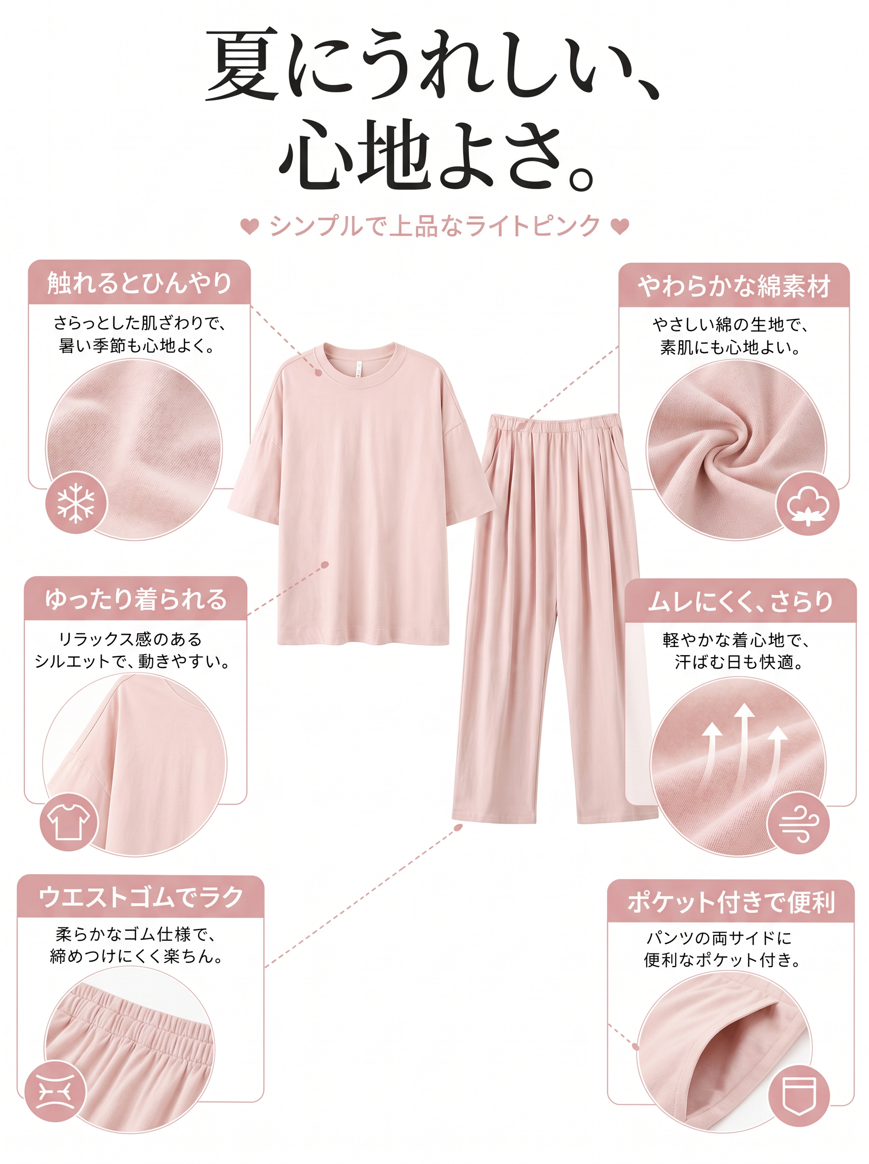 冷感 半袖ロングパンツルームウェア レディース S0039