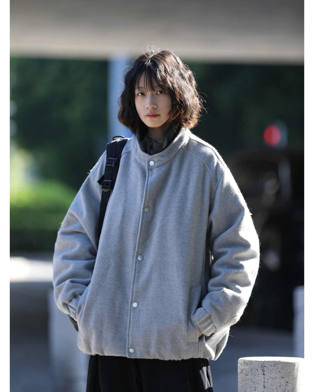 ルーズ アウター グレー 着用画像4