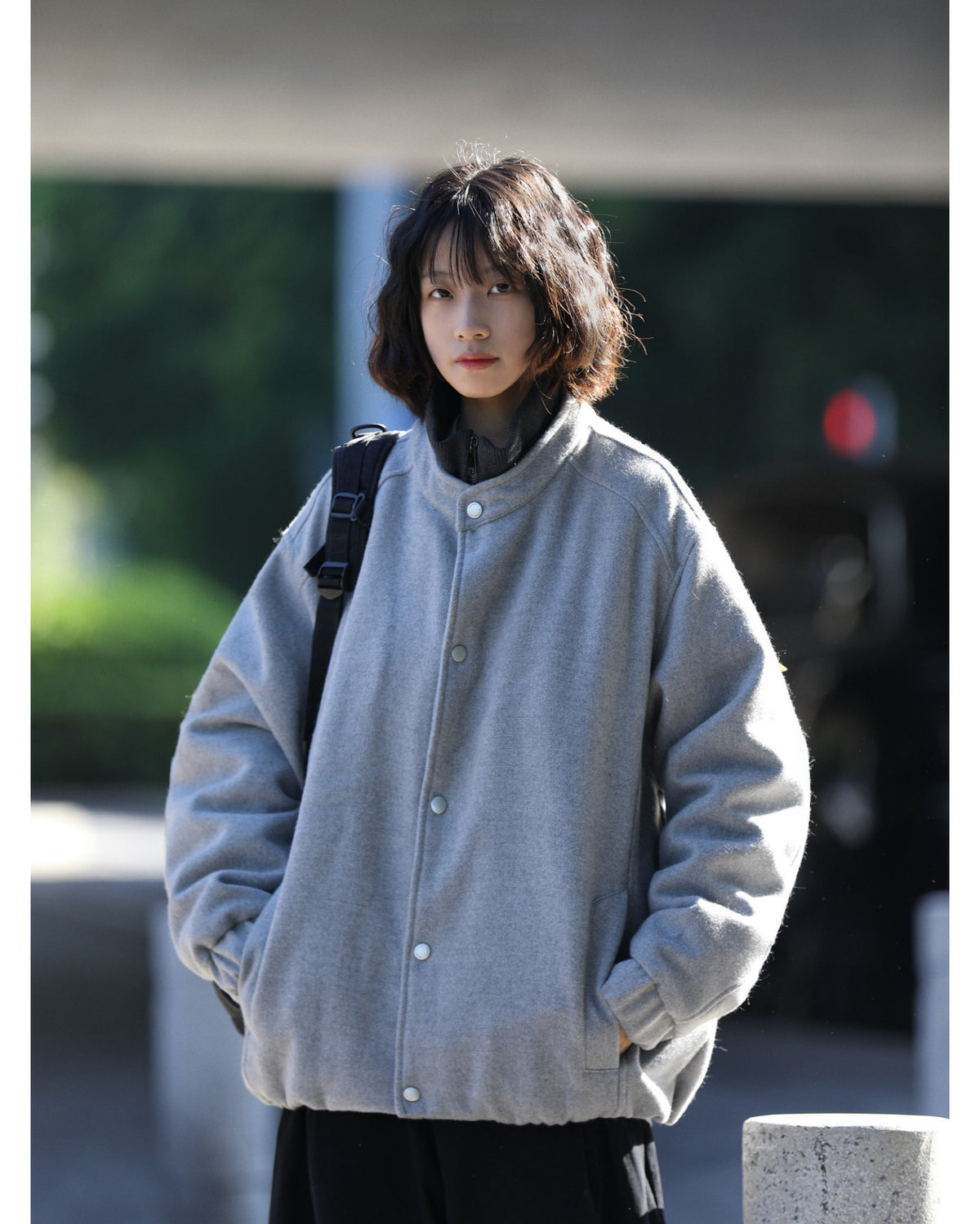 ルーズ アウター グレー 着用画像7