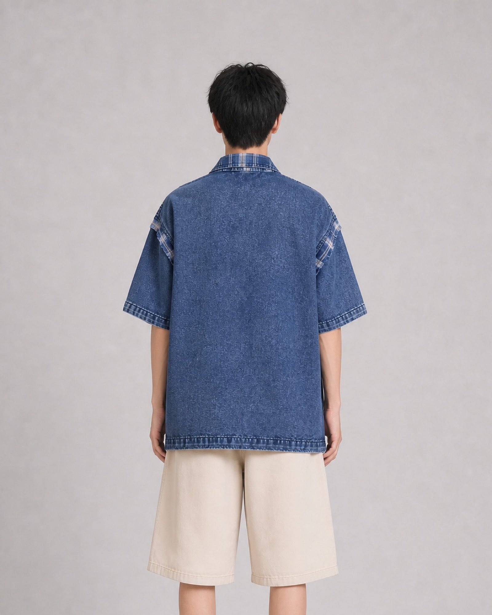 OU-RES モデル着用 | S1013 | ブルー | 背面 | トップ構図