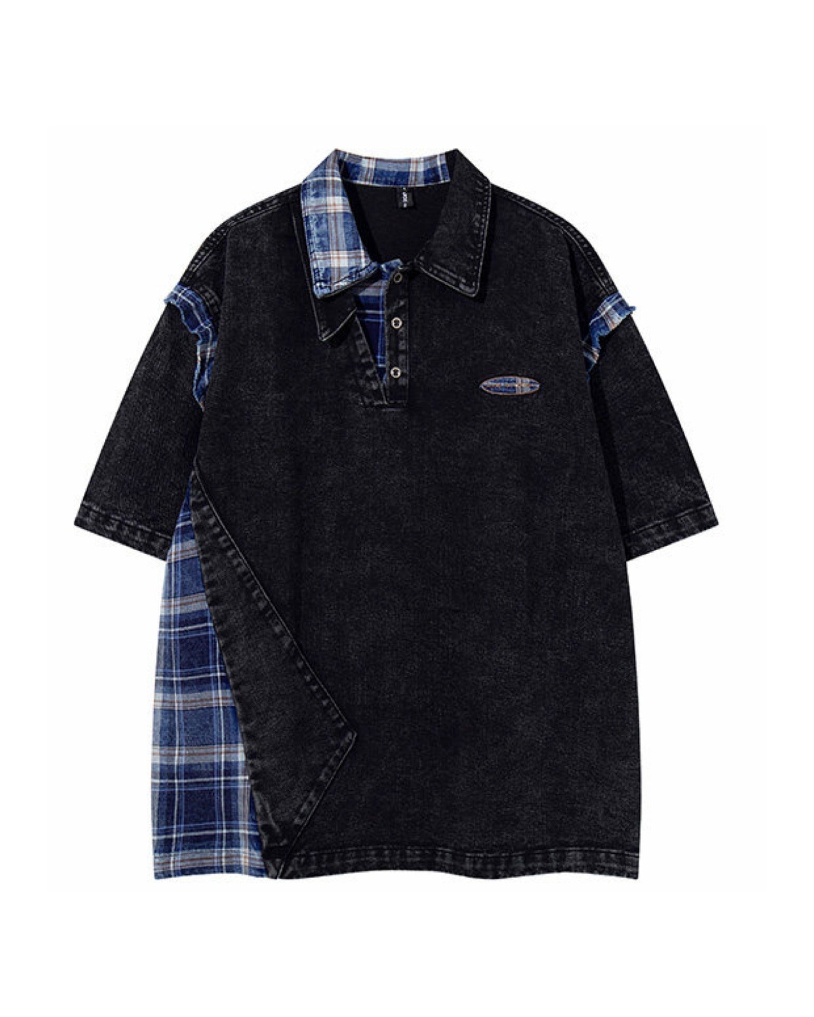 ウォッシュドデニム パッチワーク ポロTシャツ ユニセックス 06