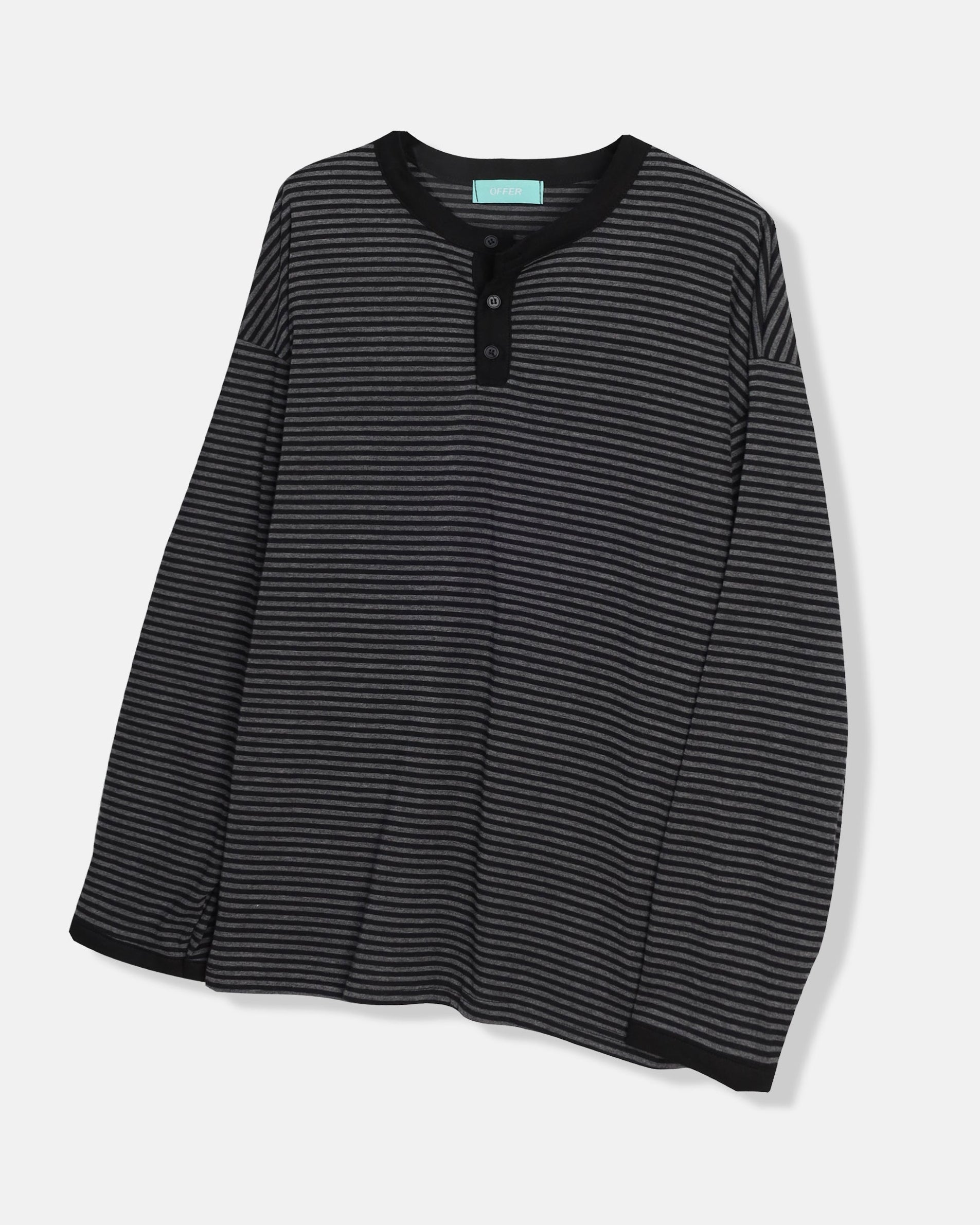 ユニセックス ボーダー ヘンリーネック ニット