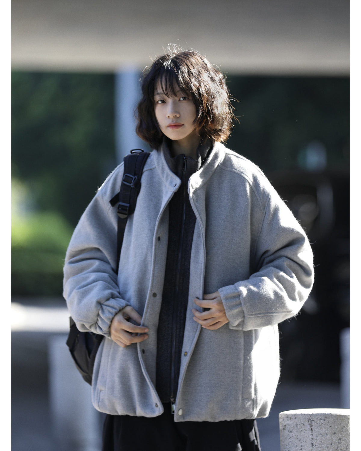 ルーズ アウター グレー 正面着用