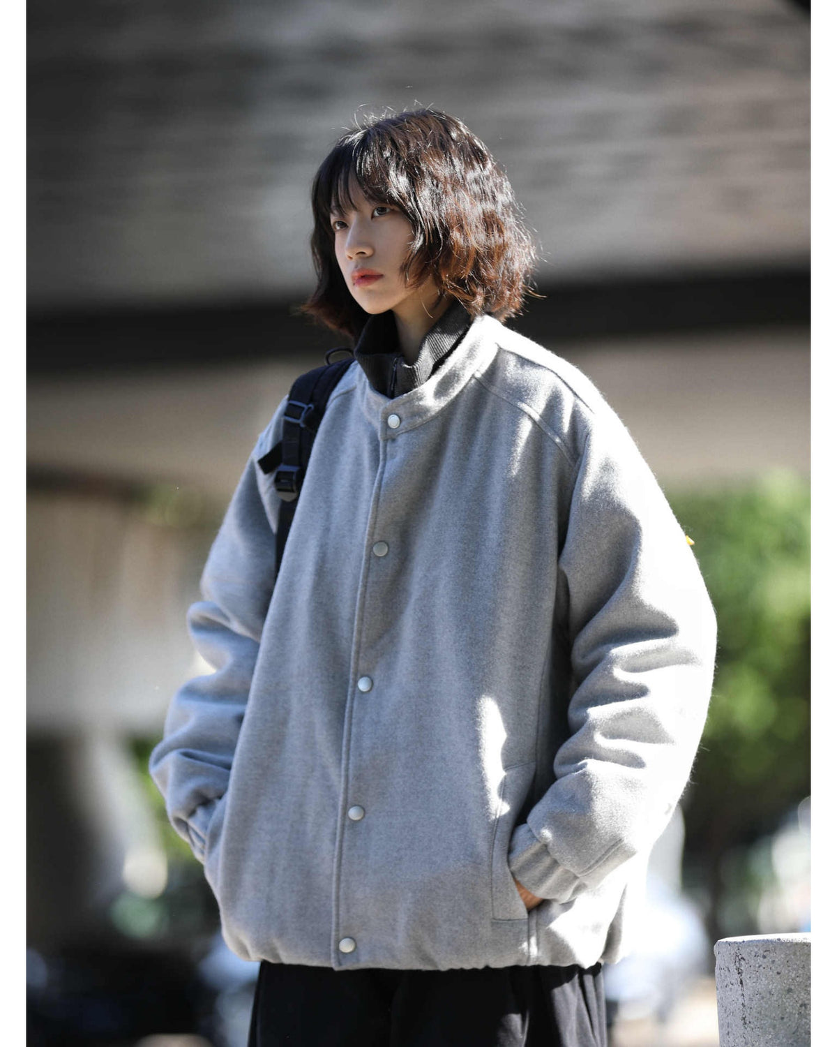 ルーズ アウター グレー 着用画像5