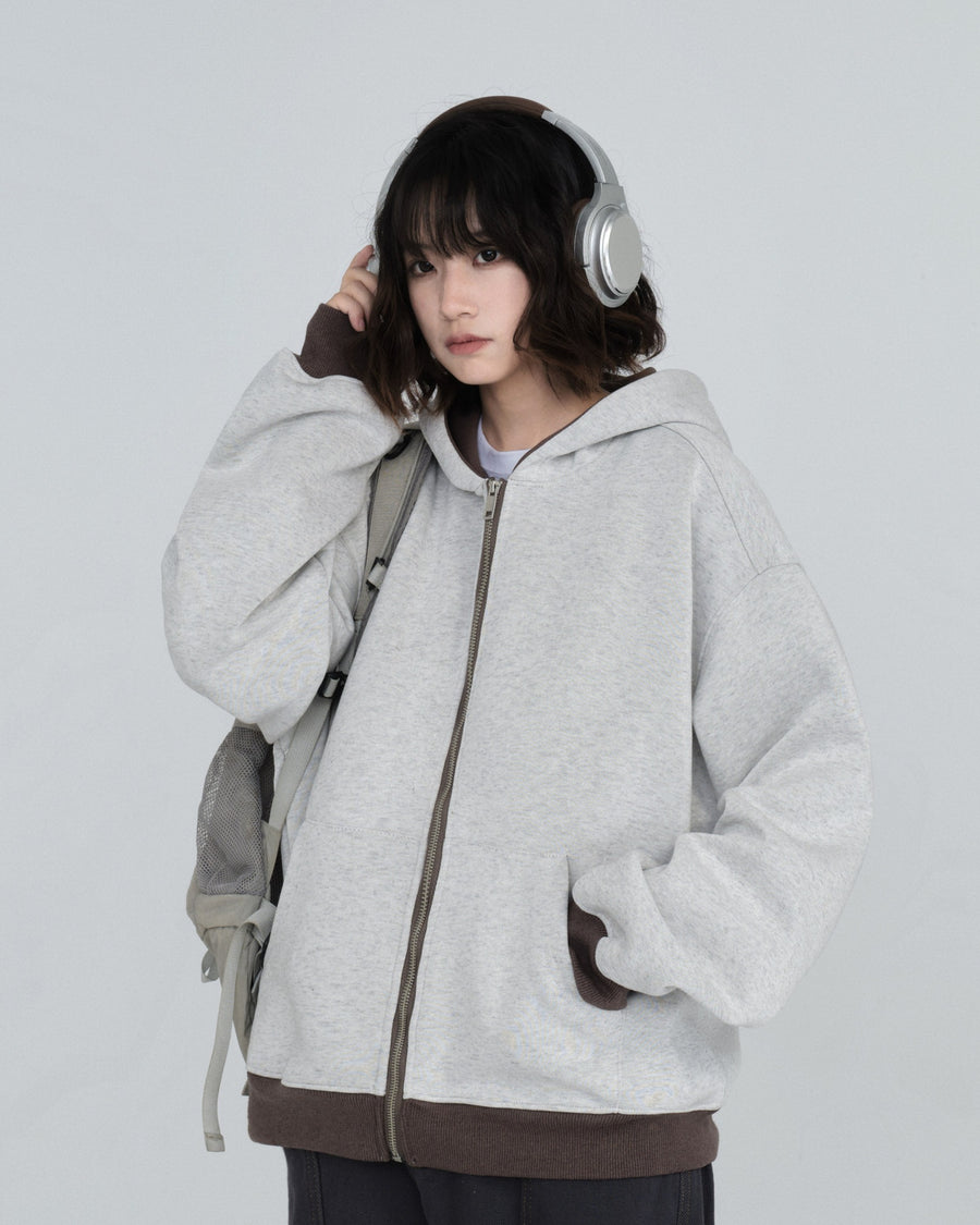 フード付き ジップアップ オーバーサイズ スウェット