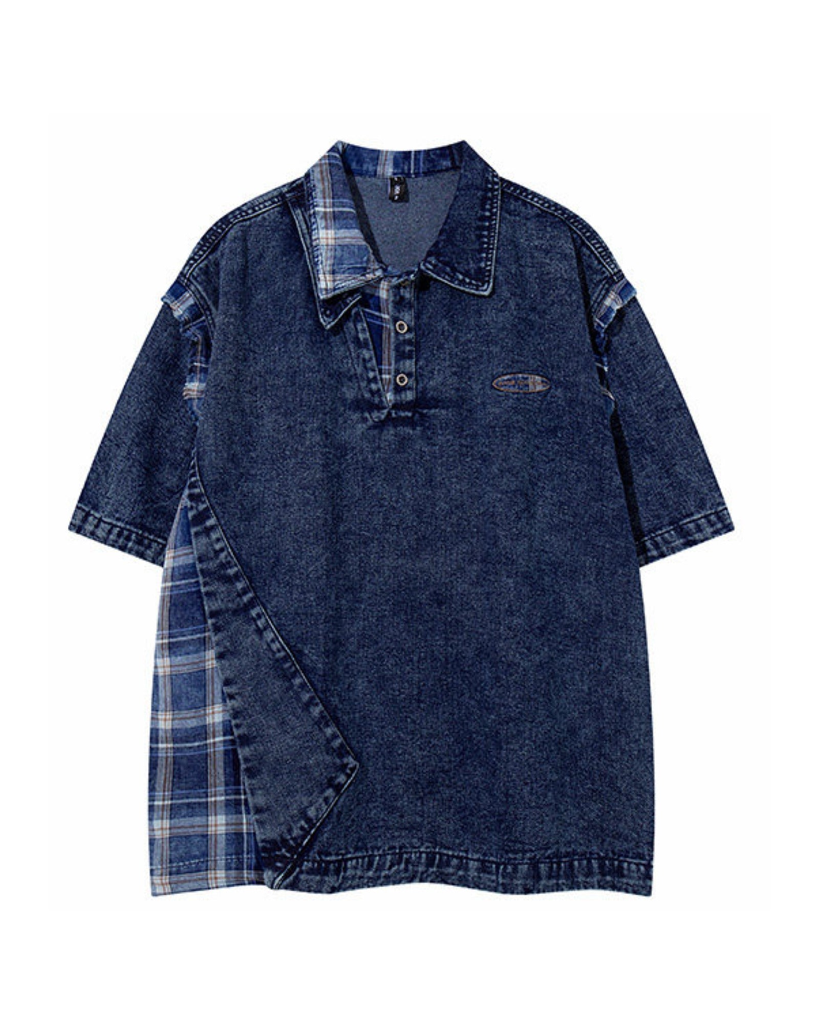 ウォッシュドデニム パッチワーク ポロTシャツ ユニセックス 07