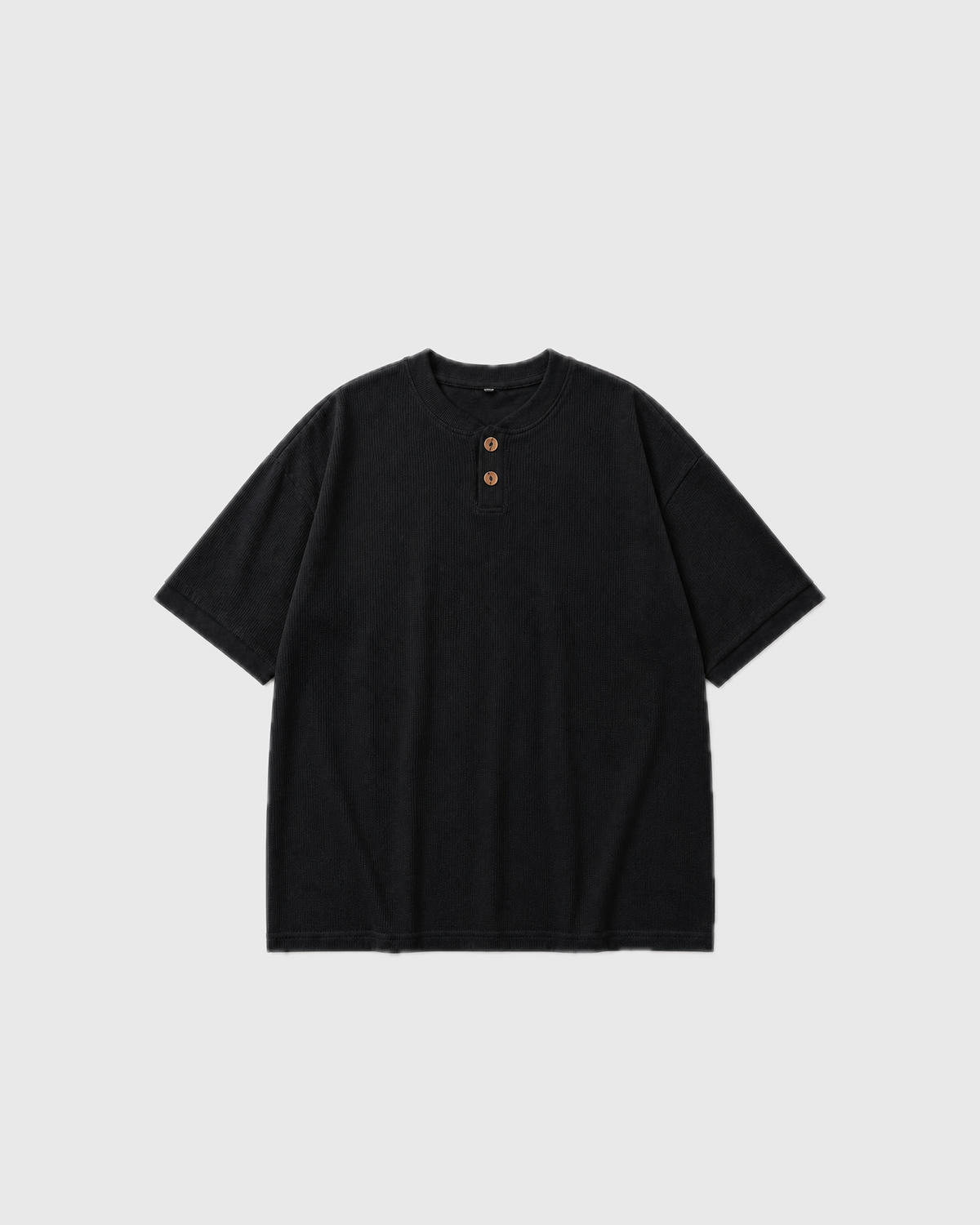 OURES ワッフル ヘンリーネック オーバーサイズTシャツ ユニセックス ブラック 商品単体